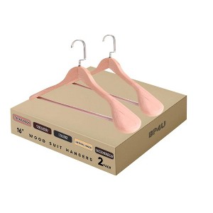 BP4U 16-Inch Wooden Suit Hangers with Non-Slip Pants Bar, Wood Extra-Wide Shoulder Hangers - 1 of 4