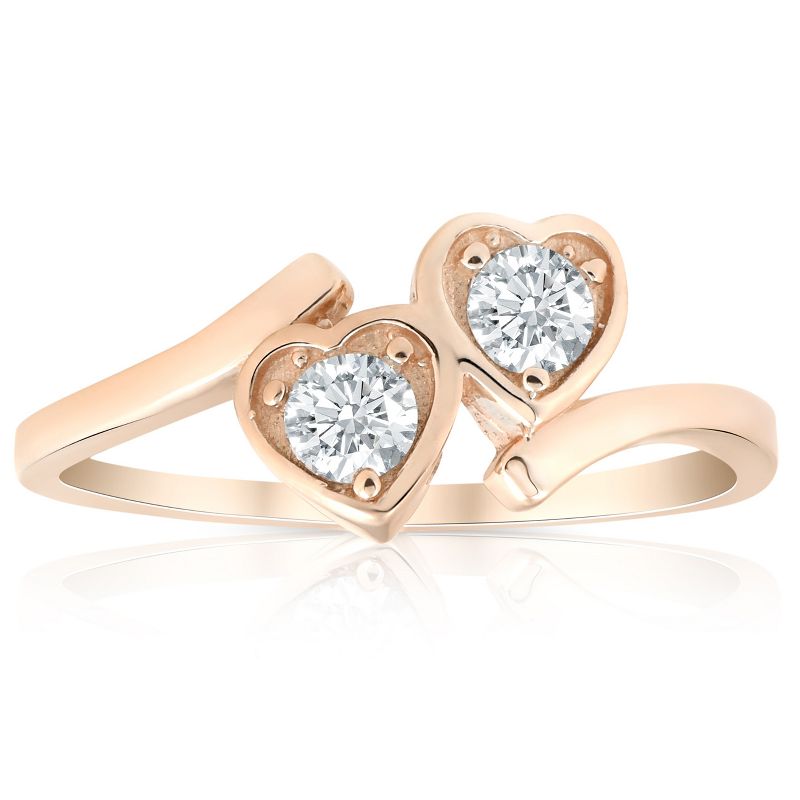 Pompeii3 1/3ct Diamond Solitaire Two Stone Forever Us Heart Shape 14k Rose Gold Ring, 1 of 4