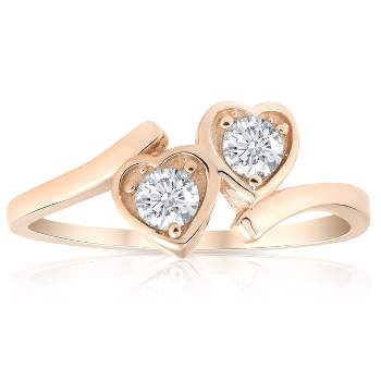 Pompeii3 1/3ct Diamond Solitaire Two Stone Forever Us Heart Shape 14k Rose Gold Ring