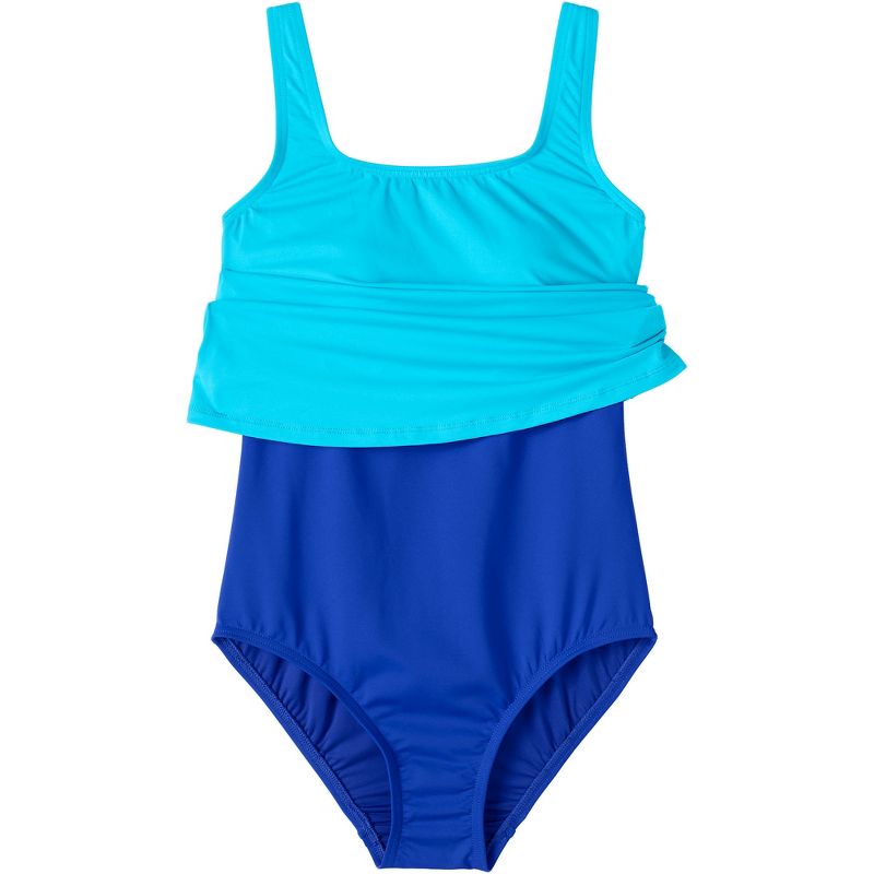 Lands' End Women's Chlorine Resistant V Neck One Piece Fauxkini Swimsuit, 5 of 6