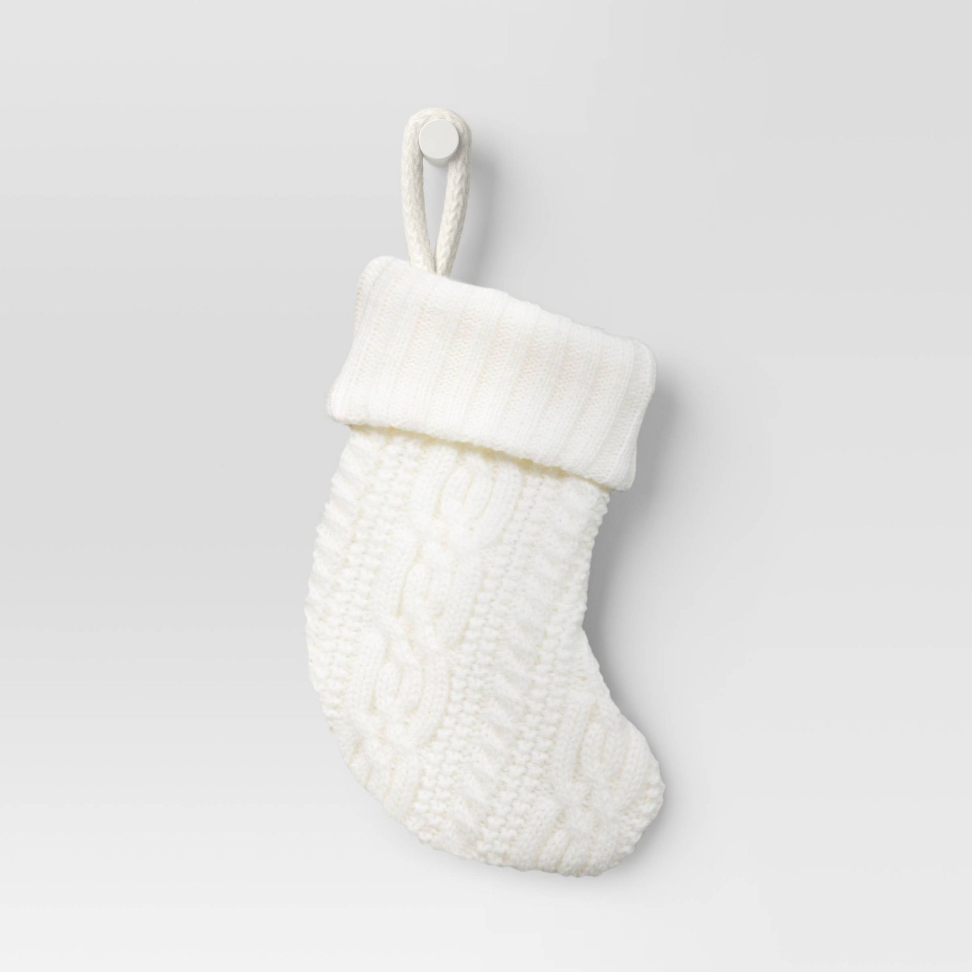8.5" Christmas Cable Knitted Mini Stocking Cream - Wondershop™