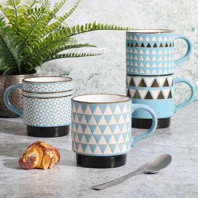 Primevalley Blue and White Ceramic Stackable Mug Set