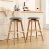 Beautyolove 26 in. Natural Backless Wood Counter Height Swivel Bar Stool with Padded Fabric Seat (Set of 2) - 4 of 4