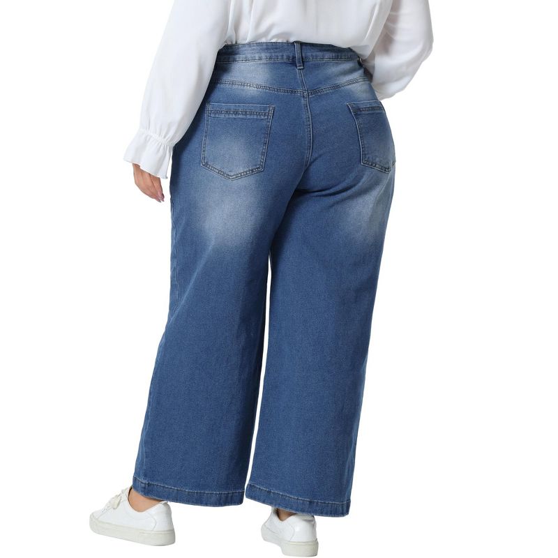 Agnes Orinda Women's Plus Size Wide Leg Baggy Washed Stretch with Pockets Denim Ankle Jeans, 4 of 6