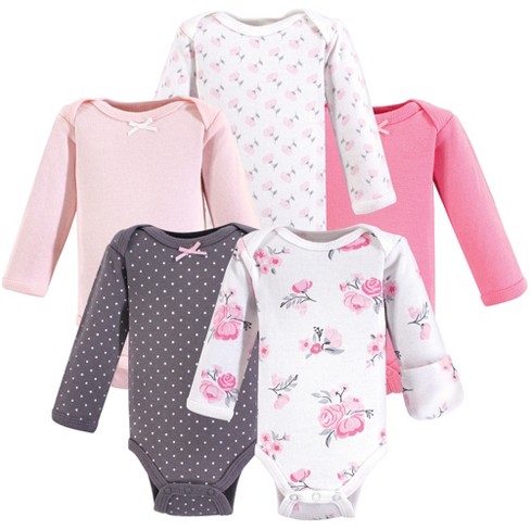 Hudson Baby Infant Girl Cotton Preemie Long-sleeve Bodysuits 5pk, Basic ...