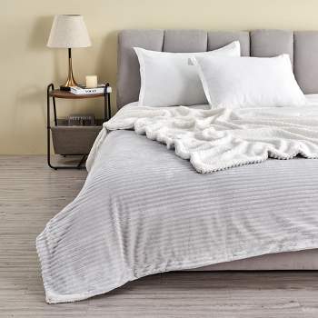 Ribbed Texture Reversible Taupe Throw Blanket - Great Bay Home