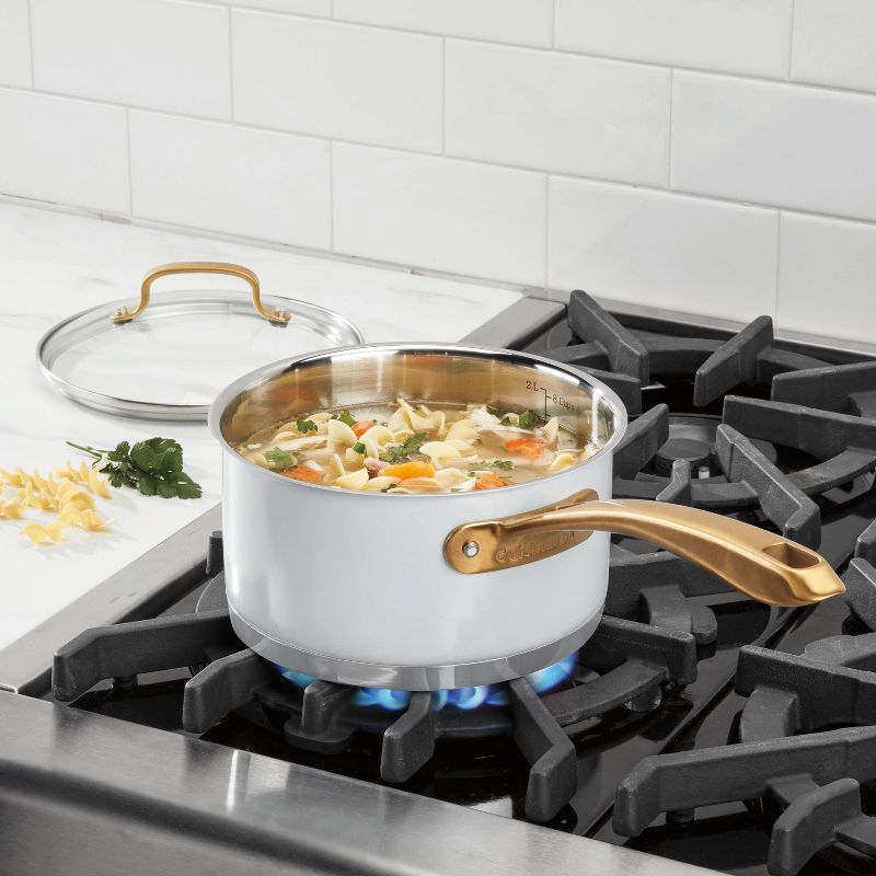 Cuisinart Classic 2.5qt Stainless Steel Saucepan with Cover and Brushed Gold Handles Matte White, 3 of 6