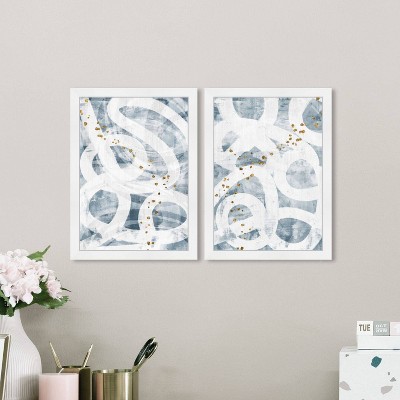 15" x 21" (Set of 2) Abstract Framed Wall Art Prints Blue/White - Wynwood Studio: Modern Digital Art, Vertical Orientation