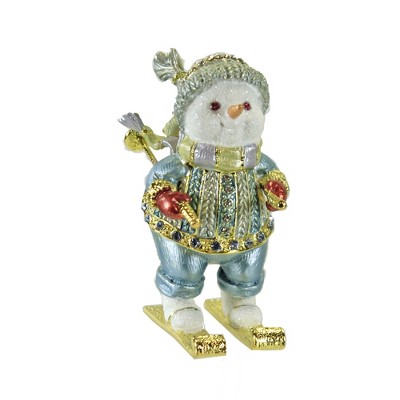 Hinged Trinket Box 2.75" Skiing Snowman Box Christmas Magnetic  -  Decorative Figurines