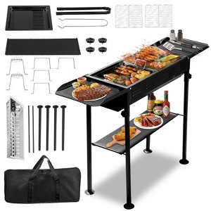 NAYSAYE Grill Racks Portable Charcoal Grill with 2 in 1 Pan and Grill for Outdoor Cooking, Black, 26.18"*7.28"*12" - 1 of 4