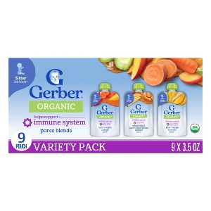 Gerber Organic Baby Food Pouches - Immune Builder Variety Pack - 9pk/3.5oz - 1 of 4
