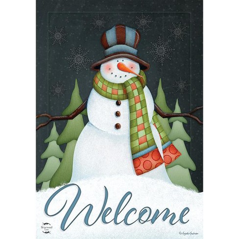 Happy Snowman Winter House Flag Primitive Welcome 28