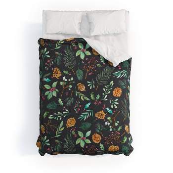 Deny Designs Ninola Design Christmas Botanical Charcoal Comforter Set Gray