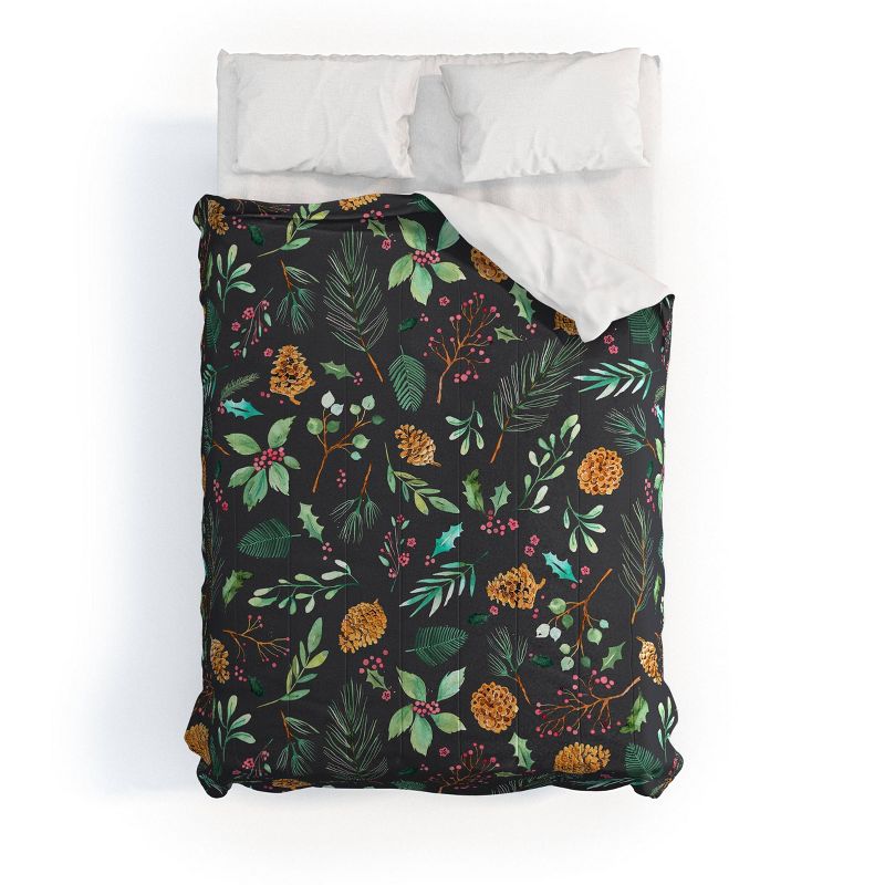 Deny Designs Ninola Design Christmas Botanical Charcoal Comforter Set Gray, 1 of 4