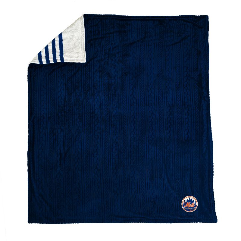 MLB New York Mets Knit Embossed Faux Shearling Stripe Throw Blanket, 2 of 3