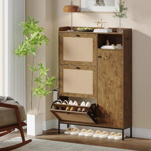 Rattan Shoe Storage Cabinet with 3 Flip Drawers - 1 of 4