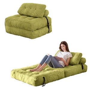 MAXYOYO Corduroy Folding Sofa Bed, Convertible Sleeper Chair with Pillow Foldable Mattress with Back Support, Green - 1 of 4