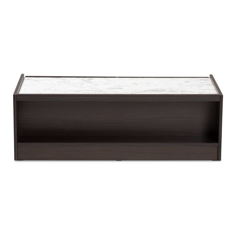 Walker Wood Coffee Table with Faux Marble Top Dark Brown/Marble/Gold - Baxton Studio, 4 of 10