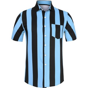 Lars Amadeus Men's Summer Striped Shirts Short Sleeves Button Down Beach Color Block Shirt - 1 of 4