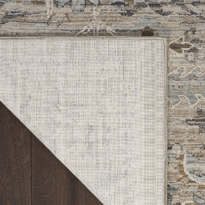 Ivory Taupe Floral Synthetic Reversible Washable Rug 2'3" x 12'