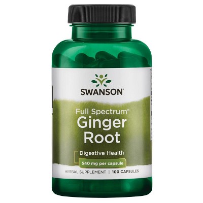Swanson Premium Full Spectrum Ginger Root, Helps Soothe Your Stomach, Decrease Mild & Occasional Nausea, Gas & more, 540 mg (100 Capsules).