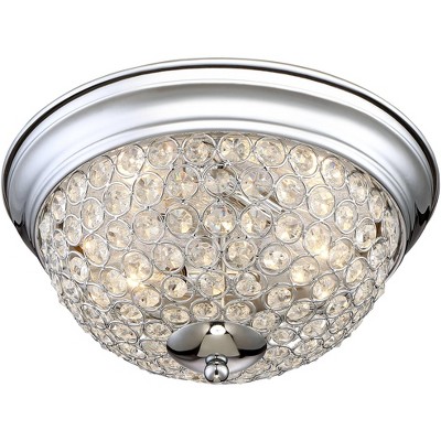 Gleaming Chrome 15" Crystal Bowl Flush Mount Ceiling Light Pair