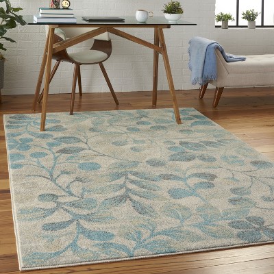 Ivory & Turquoise Floral Bliss 6' x 9' Synthetic Area Rug