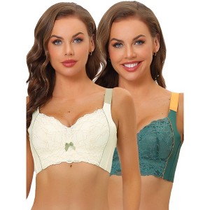 Allegra K Women's Wide Straps Push Up High Back Padded Lace Full Coverage Bralettes 2 Packs - 1 of 4