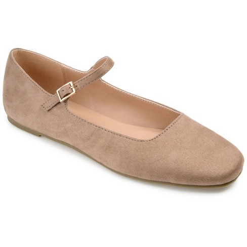 Journee Collection Womens Carrie Buckle Square Toe Mary Jane Flats Taupe 12