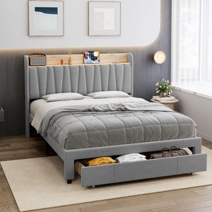 Luxury  Upholstered Bed Frame with Storage & USB Charging – No Box Spring Needed - 1 of 4