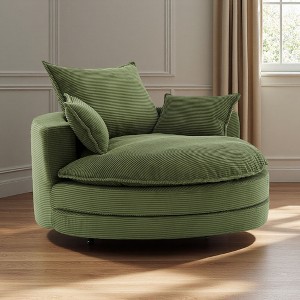 57.5" Corduroy Oversized Swivel Round Chair with Dual-Layer Cushion and 3 Pillows - 1 of 4