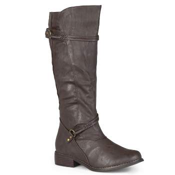 Journee Collection Womens Tori Stacked Heel Riding Boots Brown 6 : Target