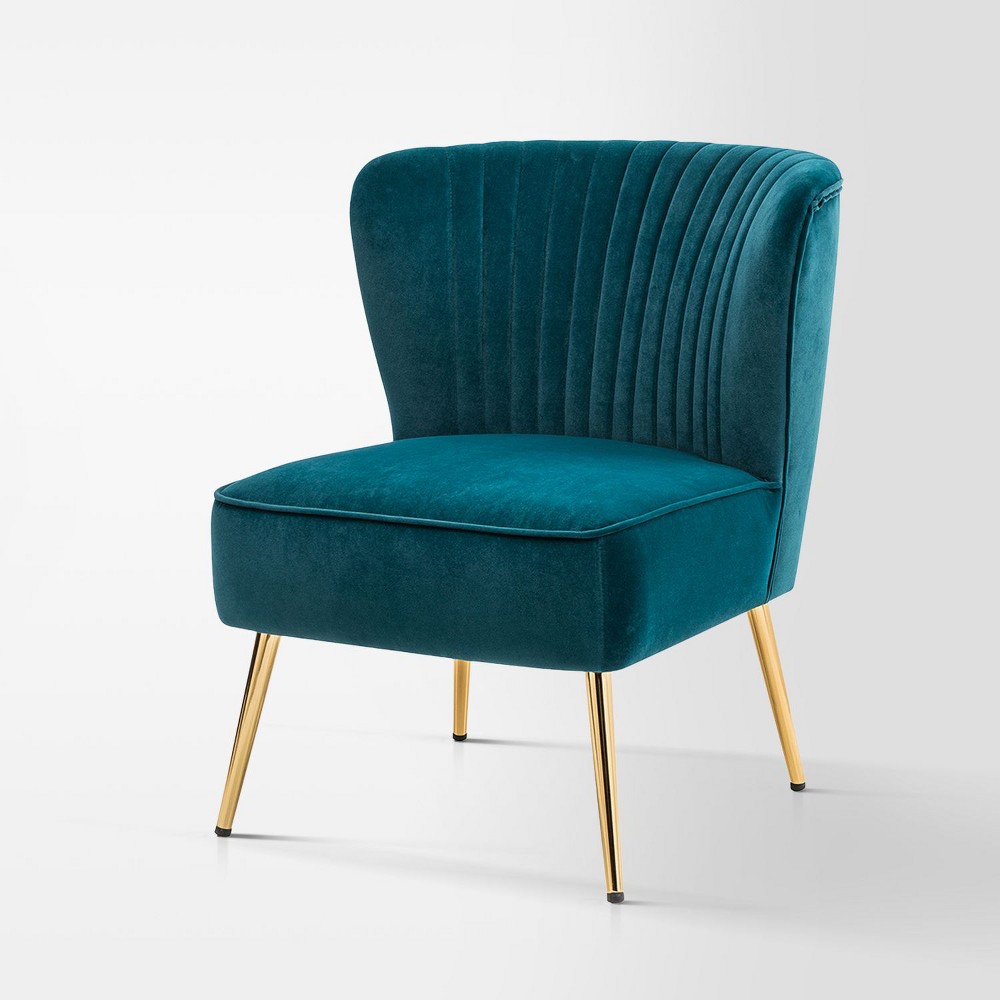 Quentin Velvet Accent Side Chair with Golden Metal Base | Karat Home - Teal