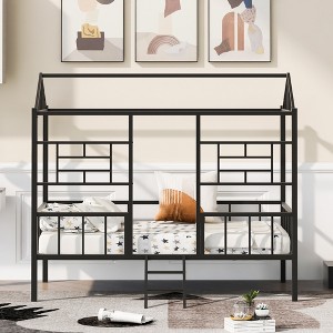 Bellemave Twin Size Metal House Bed Frame, Low Loft Bed Frame with Ladder,  for Girls, Boys,  Black - 1 of 4