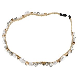 Unique Bargains Women's Rhinestone Vintage Wavy Faux Pearl Headband - 1 of 4