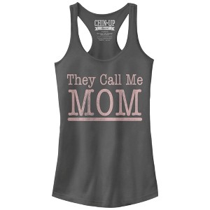 Juniors Womens CHIN UP Call Me Mom Racerback Tank Top - 1 of 3