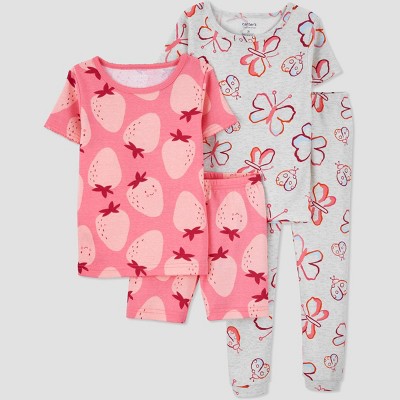 Carter's Just One You®️ Toddler Girls' 4pc Strawberry Butterfly Snug Fit Pajama Set - Pink 12M