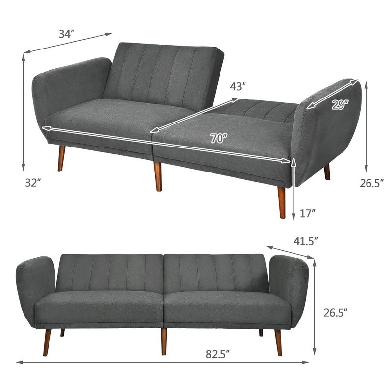 Costway Convertible Futon Sofa Bed Adjustable Couch Sleeper w/ Wood Legs Navy\Grey\Yellow, 4 of 11