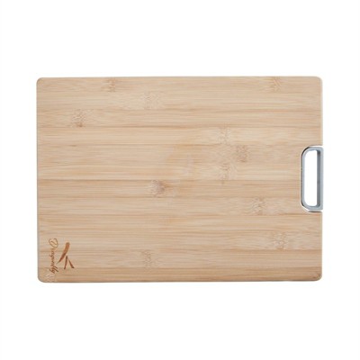 Bamboo Large Chopping Board with Metal Handle in Natural Brown-Pemberly Row