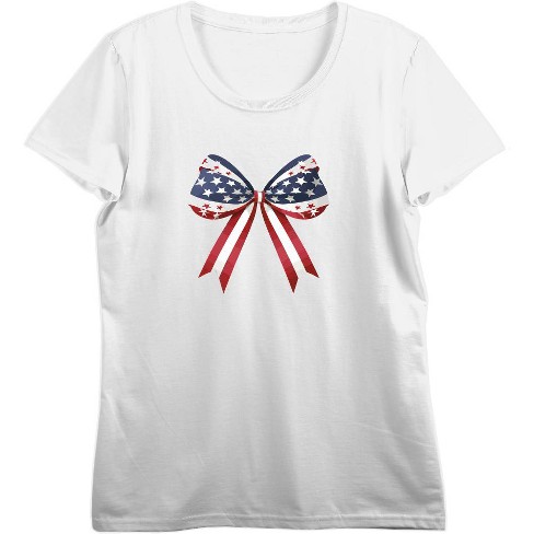 American Flag Ribbon Bow Women's Crew Neck Short Sleeve Top - image 1 of 3