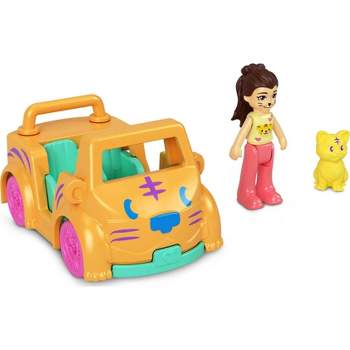 Polly Pocket Pollyville Micro Doll with Tiger-Themed Car and Mini Tiger