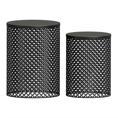 Naysaye Patio End Tables Set of 2 Round Metal Mesh Design End Tables for Patio Deck Garden Poolside, Black, 14.5"*14.5"*19.25"