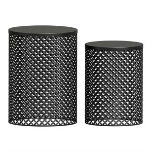 Naysaye Patio End Tables Set of 2 Round Metal Mesh Design End Tables for Patio Deck Garden Poolside, Black, 14.5"*14.5"*19.25" - 1 of 4