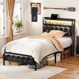WOWLIVE Full/Queen/King Bed Frame with Storage Headboard, Metal Platform Bed Frame, Storage Bed with Charging Station and LED Light - 1 of 4