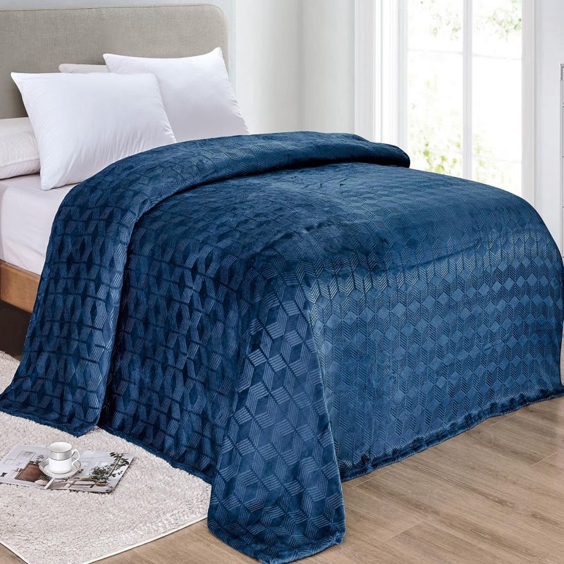 Amrani Bedcover Embossed Blanket Soft Premium Microplush Navy by Plazatex, 1 of 4
