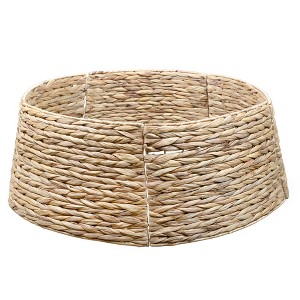 AuldHome Design 28" Woven Hyacinth Christmas Tree Collar, Rustic Farmhouse Tree Skirt - 1 of 4