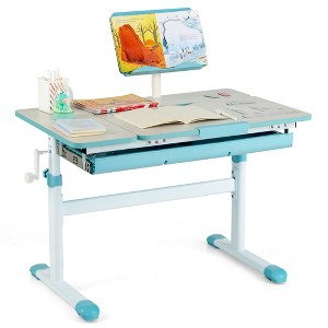 Costway Height-Adjustable Kids Desk Children Study Table with Tilt Desktop & Book Stand Blue/Pink - 1 of 4