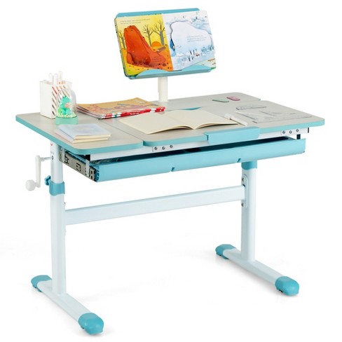 Costway Adjustable Height Kids Study Desk Drafting Table Computer Station  Blue