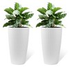 ORRD Set of 2 White Faux Rattan Planters​ 22" Tall, Auto-Watering, Indoor/Outdoor Use - 2 of 4