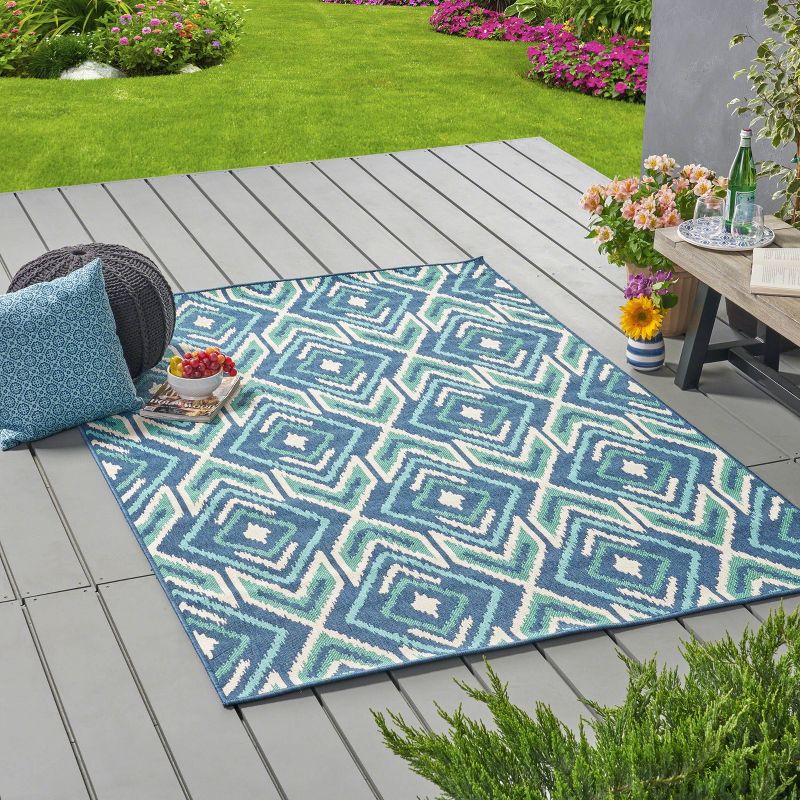 Myrtle Geometric Outdoor Rug Navy/Green - Christopher Knight Home, 4 of 7